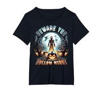Beware The Hollow Night Scarecrow Horror Scene T-Shirt, Women's Plus, Black, 6X