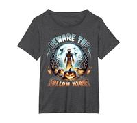 Beware The Hollow Night Scarecrow Horror Scene T-Shirt, Women's Plus, Dark Heather Grey, 3X