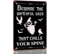 Beware The Watchful Gaze That Chills Your Spine Tin Sign Halloween Metal Signs Autumn Wall Decor Witch Ghost Pumpkin Decor Signs For Home Kitchen Cafe 8x12 Inch