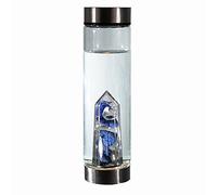 bewater Reusable gem Glass Water Bottle with a Chamber of Sparkling Dumortierite and Rock Crystal Gemstones | Lead Free Glass | 500ml with a Wide Open Neck and Screw top lid. (bemagic Vision)
