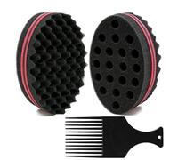 BEWAVE Big Holes Barber Hair Brush Sponge Dreads Locking Twist Afro Curl Coil Wave Hair Care Tool, 2 Pcs with 1 Pc Hair Pick