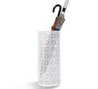BEWBBAT Umbrella Stand Rack for Entryway, Free Standing Metal Umbrella Holder, Round Umbrella Organizer Bin with 3 Hooks for Long Short Umbrella, Walk Stick, Home Office Indoor, 17 x 7 Inch, White