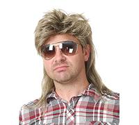 Beweig Mens Mullet Wigs Blonde Curly 70s 80s Cosplay Costume Wig Retro Punk Rocker Disco Synthetic Full Wigs, 22 inch