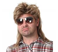 Beweig Mens Mullet Wigs Light Brown Curly 70s 80s Cosplay Costume Halloween Wig Retro Disco Punk Rocker Wigs