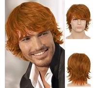 Beweig Mens Orange Wig - Short Layered Fluffy Natural Synthetic Heat Resistant Halloween Cosplay Wig - 1 Count