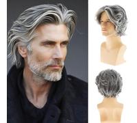 Beweig Mens Wig Short Grey Layered Synthetic Halloween Cosplay Costume Wig for Males