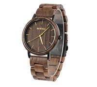 BEWELL Men's Handmade Wooden Wrist Watch Fashion Minimalist Slim Analog Quartz Watch for Men