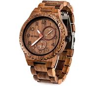 BEWELL Wood Watches for Men Analog Quartz Date Retro Handcraft Lightweight Wooden Wristwatch W154A, Walnut, Quartz Movement