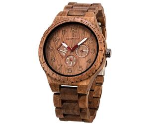 BEWELL Wood Watches for Men Analog Quartz Date Retro Handcraft Lightweight Wooden Wristwatch W154A, Walnut, Quartz Movement