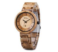 BEWELL Wood Watches for Women, Wooden Handmade Watch with Lightweight Adjustable Wood Band, Natural Casual Fashion Quartz Wristwatch, Brown KOA Wood, Casual