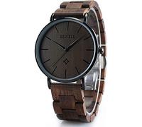BEWELL Wooden Watches for Men Women Slim Analog Quartz Minimalist Couple Wrist Watch W163A, Mens-Black, Classic
