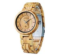 BEWELL Wooden Watches for Women， Handmade Olive Wrist Watch with Simple Classic Dial Adjustable Wood Band