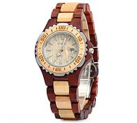 BEWELL ZS-100BL Wooden Women Quartz Watch with Luminous Hands Metal Case 30M Water Resistance