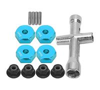 Bewinner 12mm Wheel Hex Adapter 5mm Thickness for 1/10 RC Car, M4 Non-Slip Nut Set with Cross Wrench Upgrade, Durable Aluminum Alloy Hex Adapter Set for RC Car Wheels (Blue)