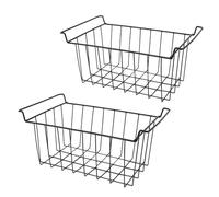 Bewinner 2 Pack Freezer Wire Storage Basket, Hanging Rack Organizer Bin with PE Coating for Refrigerator Shelves, 44.5 x 24.5 x 20 cm, Black