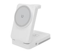 Bewinner 3 in 1 Wireless Charging Dock, Foldable Magnetic Fast Charging Station with 15W Max Output, Portable Travel Charger Stand for Phone Watch Earbuds, Type C Base (White)