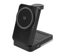 Bewinner 3 in 1 Wireless Charging Dock, Foldable Magnetic Fast Charging Station with 15W Max Output, Portable Travel Charger Stand for Phone Watch Earbuds, Type C Base (Black)