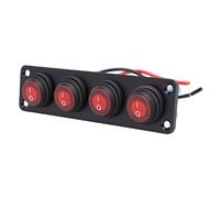 Bewinner 4 Gang Round Toggle Switch Panel, LED Rocker Switch Panel Red, 12V 24V Marine Car Boat UTV ATV Truck Trailer RV, Aluminum Alloy 20 Amp