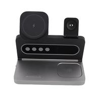 Bewinner 4 in 1 Magnetic Wireless Charging Station,15W Fast Qi Charger with 360° Adsorption, Ambiance Light, Clock, Phone Stand for Desk Nightstand