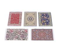 Bewinner 5PCS 1/12 Scale Miniature Floral Rug Set - Vintage Turkish Style Woven Floor Mats for Dollhouse Decor, Realistic Soft Carpet, Easy Clean,Toy Furniture Accessory