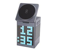 Bewinner 6 in 1 Wireless Charging Station with Bluetooth Speaker, Pixels Animation Display, Alarm Clock, Multi Device Charger for Phone Headphones and Watc