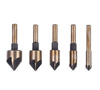 Bewinner 82° 5PCs Chamfer Bit Five Blade, 1/4 Inch Short Handle Countersink Drill Set for Woodworking, Chamfering & Counter Holes, High Speed Steel Woodworking Tool for Carpentry, (82° five-piece