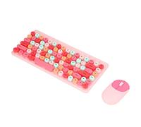 Bewinner 86 Keys Wireless Keyboard and Mouse Combo, Cute Gaming Keyboard 1200DPI Mouse, Sweet Mixed Color, Retro Round Keycaps Typewriter Ergonomic Keyboard for Laptop, PC(Pink Mixed Color)