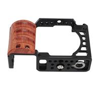 Bewinner Aluminum Alloy Camera Cage with Wooden Handle Grip, Protective Frame for A6400 A6300 A6100 A6000 with Cold Shoe Interface, Anti-Skid Bottom, 1/4 and 3/8 Screw Holes,