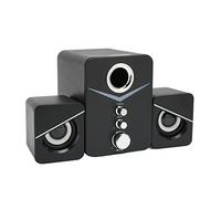 Bewinner Bluetooth Computer Speaker, 2.1 Channel Deep Bass Mini Desktop Speaker with Ice Blue Ambient Light, Shocking Sound Laptop for Wedding Party Home Office, Bluetooth 5.0 (Black)