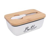 Bewinner Butter Dish with Lid, 500ml Ceramic Butter Keeper Container with Cutter, Multifunctional Rectangle Crock for Kitchen Countertop or Refrigerator (White)