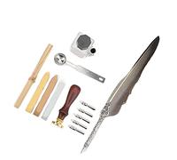 Bewinner Calligraphy Glass Dip Pen Set with 5 Nibs, Gift Case, 3 Fire Lacquer Wax & Ink Bottle for Wedding Signature, Drawing & Gothic Practice (SFDPS038031 pointed gray feather)
