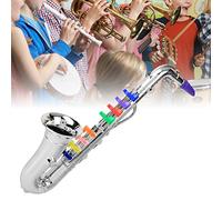 Bewinner Children Saxophone Toy, 8-Key Mini Saxophone with Real Sound, Color-Coded Keys & Song Sheet, Educational Musical Instrument Kids (Silver)