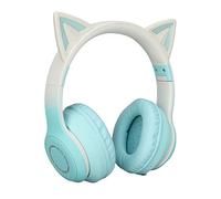 Bewinner Cute Cat Ear Gaming Headphones, LED Lights 3.5mm Wired Wireless BT Foldable Gaming Headset for PC, Laptop Headset with Noise Canceling Microphone for Gift, Game (Green)