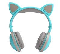 Bewinner Cute Cat Ear Wireless Headphones 5.0, HIFI Sound Folding Headset with Glowing LED Lights, Comfortable Over-Ear for Sports, Travel, Work, Outdoor (Green)