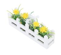 Bewinner Dollhouse Flower Bed, High Simulation Miniature Garden Decoration, Birch Wood and Plastic, Yellow and White Flowers, 8x2x3cm, Dreamy Ambiance for Dollhouse (Yellow White)