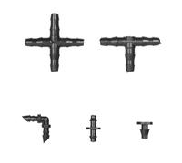 Bewinner Drip Irrigation Barbed Connectors Kit Easy Installation Garden Tubing Parts 250pcs Black for Law Greenhouse Gardening, 4-Way Coupling, Elbows, Tees (Black #-2)