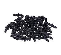 Bewinner Drip Irrigation Connector 4/7 2-Way Hose Adapter 100 Pack Barbed Fitting Straight Connector for Garden Beds Farms Lawns Greenhouse Watering System - ABS Black Push-to-Connect No