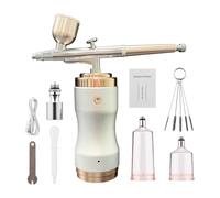 Bewinner Dual-Action Airbrush Kit with Compressor Handheld Rechargeable Portable Air Brush Pen 3-Level Adjustable Pressure, Aluminum Alloy, for Painting Model Nail Art Makeup, Blue, Easy to (Silver)