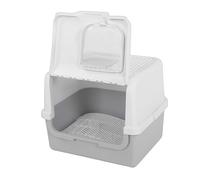 Bewinner Extra Large Cat Litter Box 3 in 1 with Lid, Scoop, Grooming Brush Channel, Anti-Slip Step, Anti-Splash Enclosed Kitty Litter Box, Dual Door Design Large Flip Cover Easy Clean Low