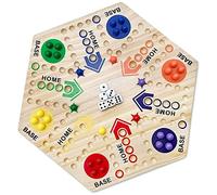 Bewinner Fast-Paced Original Marble Board Game for 6 Players, Double-Sided Wooden Family Game with 24 Multi-Colored Marbles, 33x38x1cm for Adults & Kids Parties