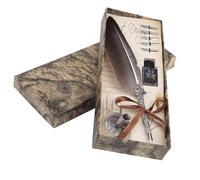 Bewinner Feather Dip Pen Set with 6 Nibs & Ink Bottle - Natural Quill Pen for Calligraphy, Writing, Gift Box - Red/Black (Black)