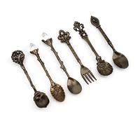 Bewinner Innovative Vintage Retro Zinc Alloy Spoons Fork Set Cutlery Kitchen Accessory, Fork Handle, 6 Pcs Kitchen Tools for Coffee Stirring and Mixing Drinks (Bronze Color (Love Handle))