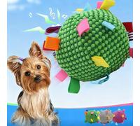 Bewinner Interactive Dog Toy, Built-In Bell Plush Round Chew Toy Ball with Straps for Outdoor Play, Vibrant Design and Auditory Delight, 6.3 Inch Diameter (Green)