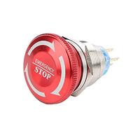 Bewinner IP65 22mm Emergency Stop Push Button Switch, Self-Locking Mushroom Head Switch, 6 Pin ON/Off, Aluminum Alloy & Stainless Steel, 5A Electrical Life 500K Cycles (six legs)