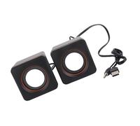 Bewinner Mini Cube USB Stereo Computer Speaker for Desktop Laptop PC, 3.5mm Jack Wired Dual Channel Portable Sound System, Cool Compact Black Speaker Set (Binaural)