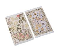 Bewinner Miniature Dollhouse Carpet Set, 2pcs Small Velvet-Style Rugs with Floral Designs and White Fringes, Ideal for Dollhouse Living Rooms and Bedrooms