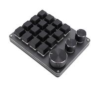 Bewinner One Handed Macro Mechanical Keyboard, 16 Key Multifunction DIY Programmable Keypad with 3 Knobs, Wired Custom Keypad for Office Gaming (Black)