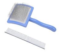 Bewinner Pet Grooming Brush 45° Tilt Angle Ergonomic Handle Dog Hair Removal Brush for Shedding Deshedding, Long Angled Pins Safe for All Breeds, Blue (Blue)
