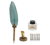 Bewinner Retro Calligraphy Pen Set, Writing Quill Dip Pen with 5 Nibs, Base & Empty Ink Bottle for Wedding, Signature, Gift (SP172043 pearlescent dark green)