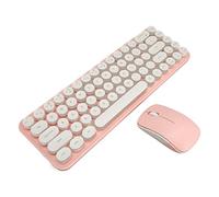 Bewinner Retro Wireless Keyboard and Mouse Combo - 68 Keys Portable Typewriter with USB Receiver, Silent Mouse Set for Home, Office, Gift (White Pink)